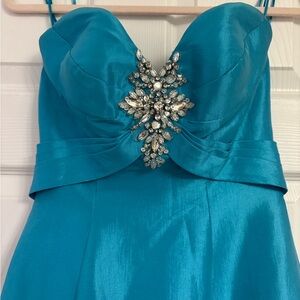 Strapless Teal Dress with Crystal Embellishment